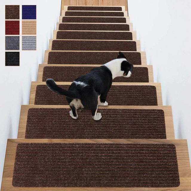 Main image of Stair Treads Non-Slip 16 Pack 8"x30" - Carpet Stair Runner for Indoor Wooden Steps with TPE Backing & Anti-Skid Surface, Reusable Adhesive Safety Rug for Kids/Elder/Pet-Friendly - Brown
