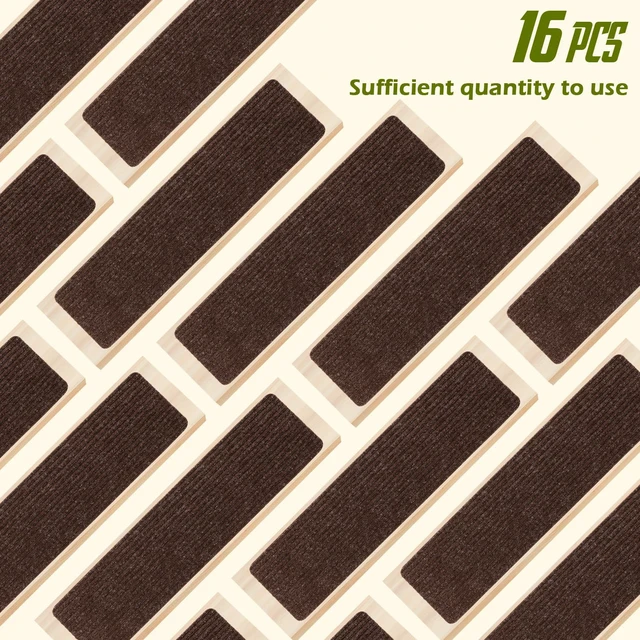 Alt view image 3 of 7 - Stair Treads Non-Slip 16 Pack 8"x30" - Carpet Stair Runner for Indoor Wooden Steps with TPE Backing & Anti-Skid Surface, Reusable Adhesive Safety Rug for Kids/Elder/Pet-Friendly - Brown
