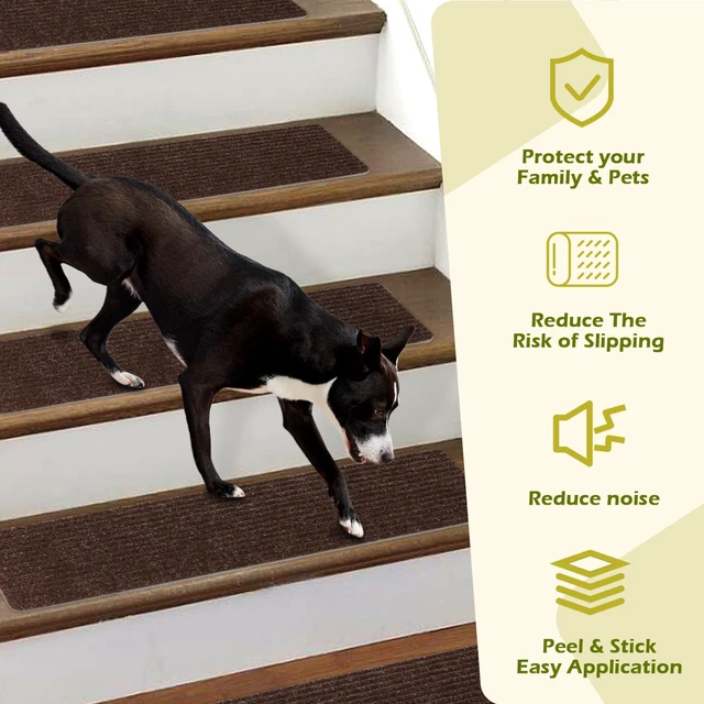 Alt view image 6 of 7 - Stair Treads Non-Slip 16 Pack 8"x30" - Carpet Stair Runner for Indoor Wooden Steps with TPE Backing & Anti-Skid Surface, Reusable Adhesive Safety Rug for Kids/Elder/Pet-Friendly - Brown