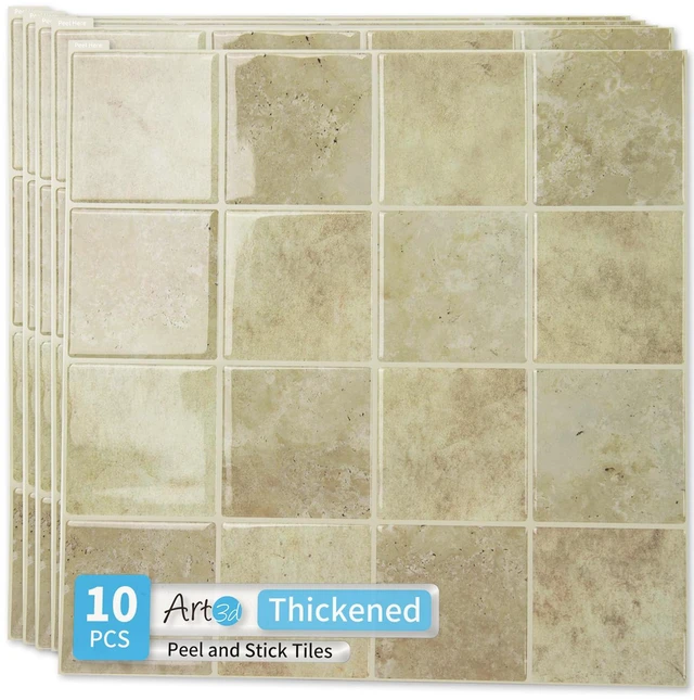 Main image of Grid Design Peel and Stick Backsplash, 10-Pack, 12 x 12 in, Khaki Enhanced Thickness, Strong Adhesion, Moisture Resistant, Long-Lasting, Minimalist Look, DIY Friendly, for Kitchen Countertops