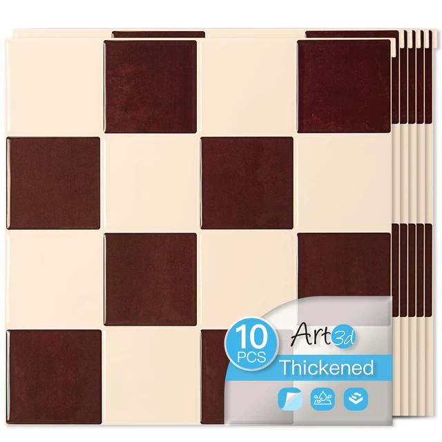 Main image of Grid Peel and Stick Backsplash, 10-Pack, Red Brown and Warm White 12 x 12 Inch, Enhanced Thickness, Superior Adhesion, Moisture Resistant, Long-Lasting, Minimalist Look, for Kitchen Decor