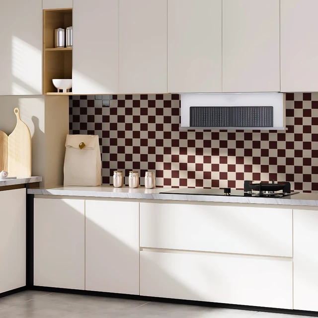 Alt view image 2 of 7 - Grid Peel and Stick Backsplash, 10-Pack, Red Brown and Warm White 12 x 12 Inch, Enhanced Thickness, Superior Adhesion, Moisture Resistant, Long-Lasting, Minimalist Look, for Kitchen Decor