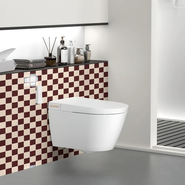 Alt view image 3 of 7 - Grid Peel and Stick Backsplash, 10-Pack, Red Brown and Warm White 12 x 12 Inch, Enhanced Thickness, Superior Adhesion, Moisture Resistant, Long-Lasting, Minimalist Look, for Kitchen Decor