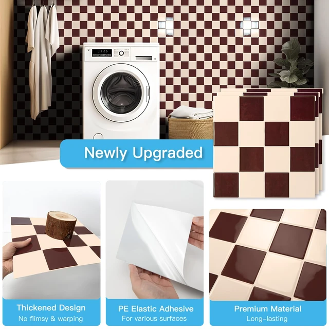 Alt view image 5 of 7 - Grid Peel and Stick Backsplash, 10-Pack, Red Brown and Warm White 12 x 12 Inch, Enhanced Thickness, Superior Adhesion, Moisture Resistant, Long-Lasting, Minimalist Look, for Kitchen Decor