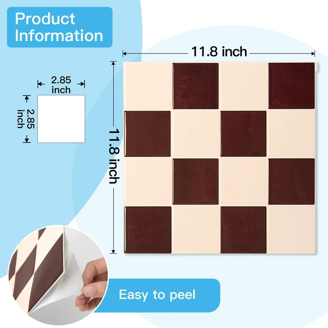 Alt view image 6 of 7 - Grid Peel and Stick Backsplash, 10-Pack, Red Brown and Warm White 12 x 12 Inch, Enhanced Thickness, Superior Adhesion, Moisture Resistant, Long-Lasting, Minimalist Look, for Kitchen Decor