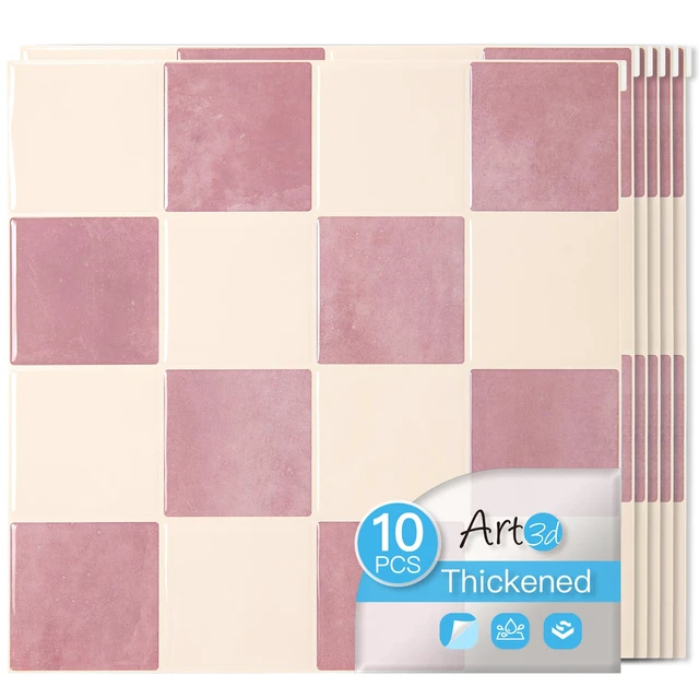 Main image of Grid Peel and Stick Backsplash, 10-Pack, 12" x 12", Pink & Warm White Enhanced Thickness, Strong Adhesion, Moisture Resistant, Long-Lasting, Minimalist Look, DIY Friendly, for Kitchen Countertops
