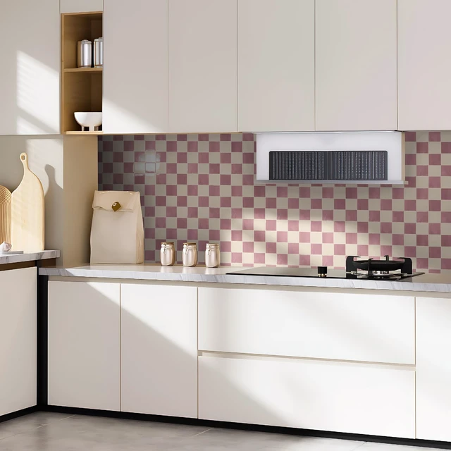Alt view image 2 of 7 - Grid Peel and Stick Backsplash, 10-Pack, 12" x 12", Pink & Warm White Enhanced Thickness, Strong Adhesion, Moisture Resistant, Long-Lasting, Minimalist Look, DIY Friendly, for Kitchen Countertops