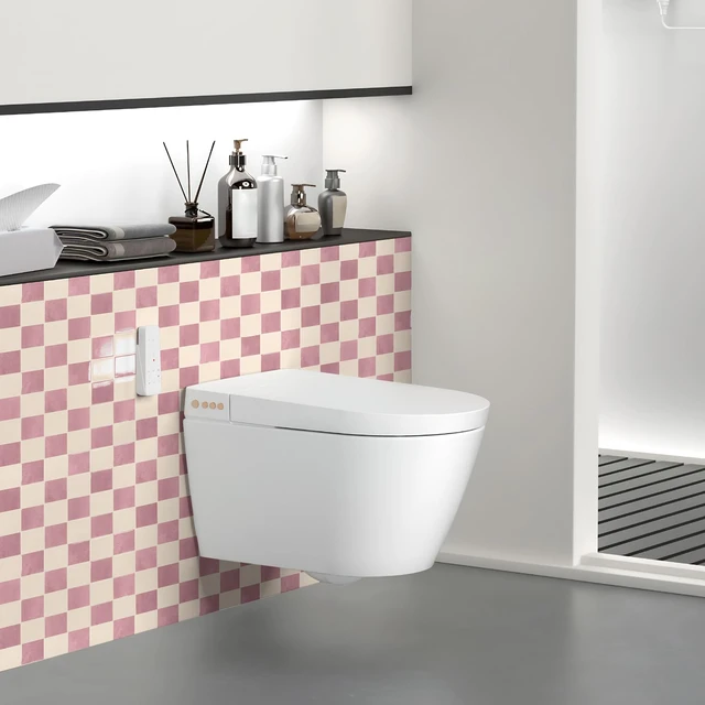 Alt view image 3 of 7 - Grid Peel and Stick Backsplash, 10-Pack, 12" x 12", Pink & Warm White Enhanced Thickness, Strong Adhesion, Moisture Resistant, Long-Lasting, Minimalist Look, DIY Friendly, for Kitchen Countertops