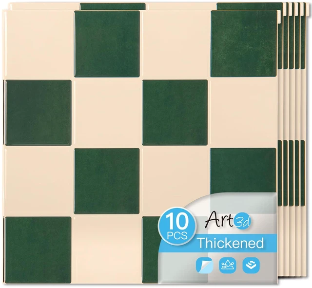 Main image of Grid Tile Peel and Stick Backsplash, 10-Pack, Dark-Green & Warm White 12 x 12 Inch, Enhanced Thickness, Superior Adhesion, Moisture Resistant, Long-Lasting, Minimalist Look, for Kitchen Decor