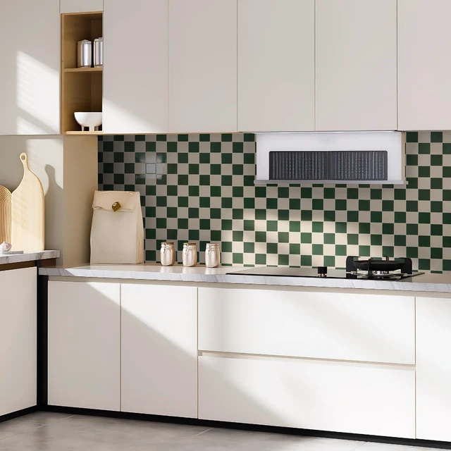 Alt view image 2 of 7 - Grid Tile Peel and Stick Backsplash, 10-Pack, Dark-Green & Warm White 12 x 12 Inch, Enhanced Thickness, Superior Adhesion, Moisture Resistant, Long-Lasting, Minimalist Look, for Kitchen Decor