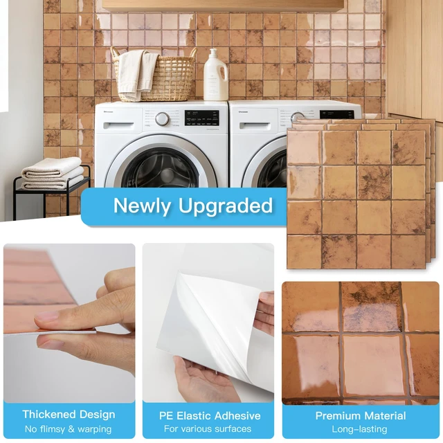 Alt view image 4 of 7 - Grid Design Peel and Stick Backsplash, 10-Pack, Terracotta 12 x 12 Inch, Enhanced Thickness, Superior Adhesion, Moisture Resistant, Long-Lasting, Minimalist Look, for Kitchen Decor