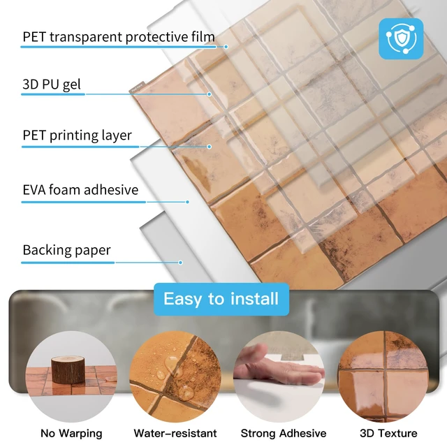 Alt view image 5 of 7 - Grid Design Peel and Stick Backsplash, 10-Pack, Terracotta 12 x 12 Inch, Enhanced Thickness, Superior Adhesion, Moisture Resistant, Long-Lasting, Minimalist Look, for Kitchen Decor