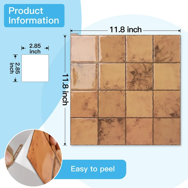 Alt view image 6 of 7 - Grid Design Peel and Stick Backsplash, 10-Pack, Terracotta 12 x 12 Inch, Enhanced Thickness, Superior Adhesion, Moisture Resistant, Long-Lasting, Minimalist Look, for Kitchen Decor