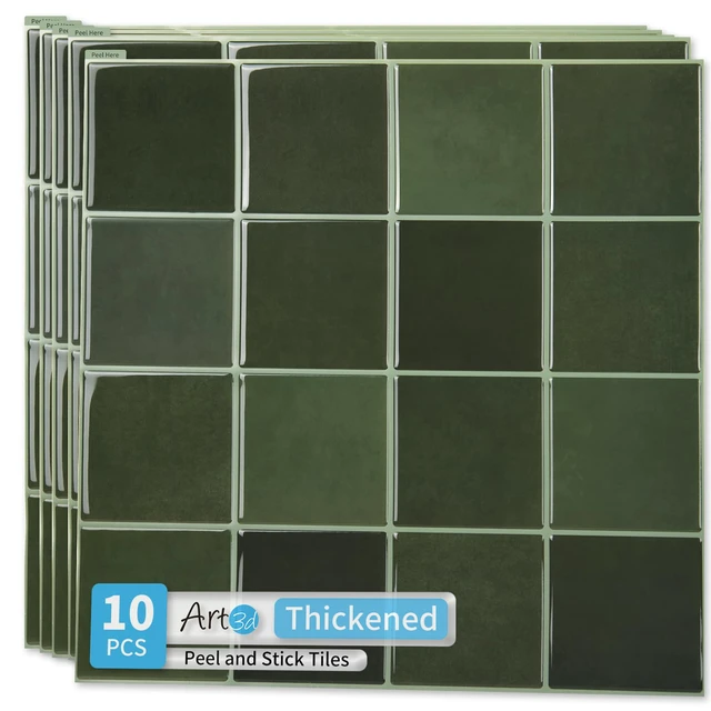Main image of Grid Design Peel and Stick Backsplash, 10-Pack, 12 x 12 in, Green Enhanced Thickness, Strong Adhesion, Moisture Resistant, Long-Lasting, Minimalist Look, DIY Friendly, for Kitchen Countertops