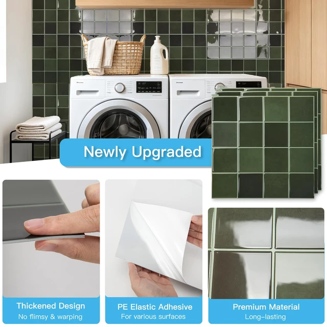 Alt view image 4 of 7 - Grid Design Peel and Stick Backsplash, 10-Pack, 12 x 12 in, Green Enhanced Thickness, Strong Adhesion, Moisture Resistant, Long-Lasting, Minimalist Look, DIY Friendly, for Kitchen Countertops