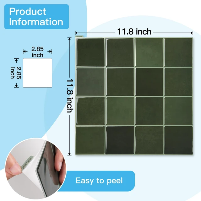 Alt view image 6 of 7 - Grid Design Peel and Stick Backsplash, 10-Pack, 12 x 12 in, Green Enhanced Thickness, Strong Adhesion, Moisture Resistant, Long-Lasting, Minimalist Look, DIY Friendly, for Kitchen Countertops