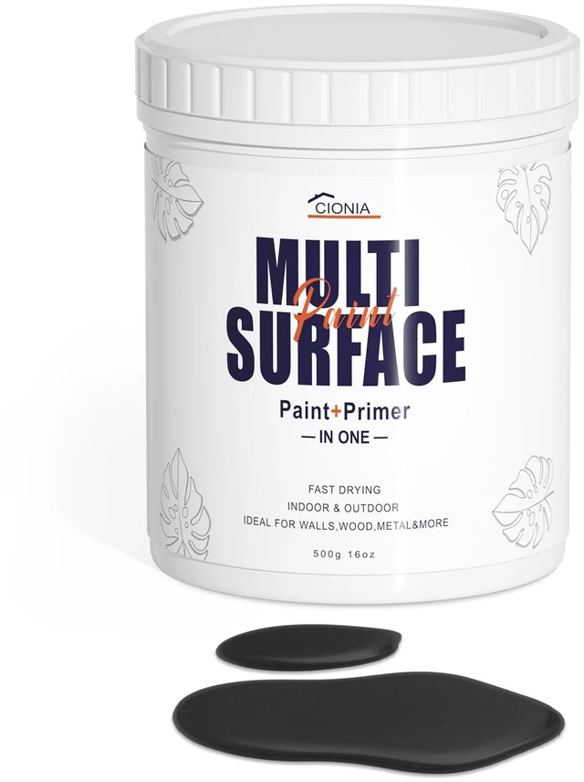 Main image of All-in-One Paint - Multi-Surface Black Paint, Furniture and Cabinet for Interior/Exterior - No Sanding, Quick Drying - Perfect for Wood, Wall, Appliance, Metal & More, 16 Oz