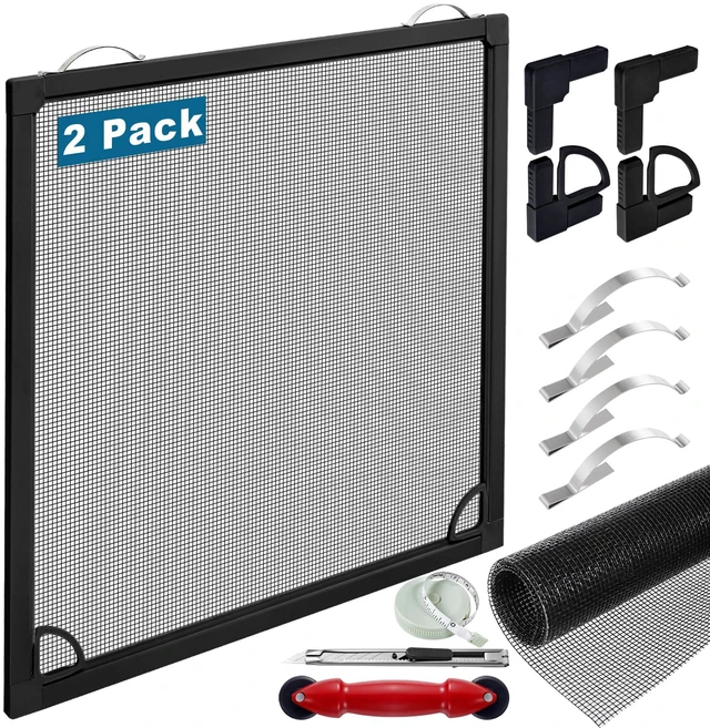 Main image of 2 Sets Window Screen Frame Kit 5/16 in x 1/8 in x48inX48in Fiberglass Window Screen Replacement Kit not Installed Includes Full Set of Tools Suitable for WindowsBlack