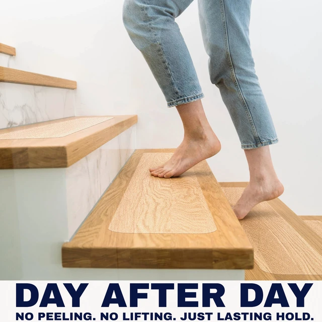 Alt view image 2 of 6 - Clear Non Slip Stair Treads for Wooden Steps Indoor 32"x4" 18-Pack Peel Stick Stair Treads Self Adhesive Transparent Step Covers Stair Grip Tape for Dogs, Kids by