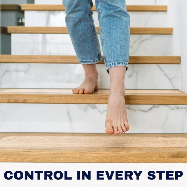 Alt view image 4 of 6 - Clear Non Slip Stair Treads for Wooden Steps Indoor 32"x4" 18-Pack Peel Stick Stair Treads Self Adhesive Transparent Step Covers Stair Grip Tape for Dogs, Kids by