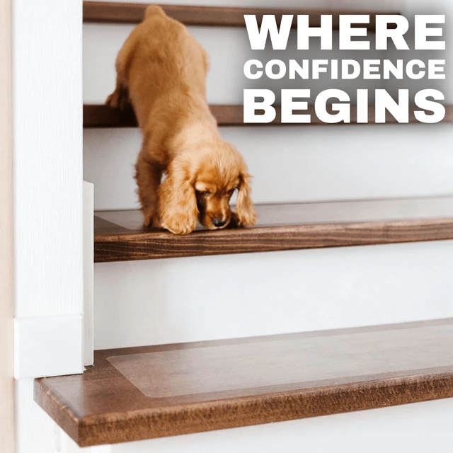 Alt view image 5 of 6 - Clear Non Slip Stair Treads for Wooden Steps Indoor 32"x4" 18-Pack Peel Stick Stair Treads Self Adhesive Transparent Step Covers Stair Grip Tape for Dogs, Kids by