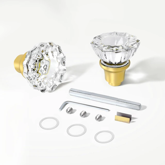Alt view image 6 of 6 - Crystal Glass Door Knobs Interior with Spindle, Brushed Gold, 2 Pack Vintage Door Knobs for Replacement Broken Antique Mortise Lock, Old Style Interior Door