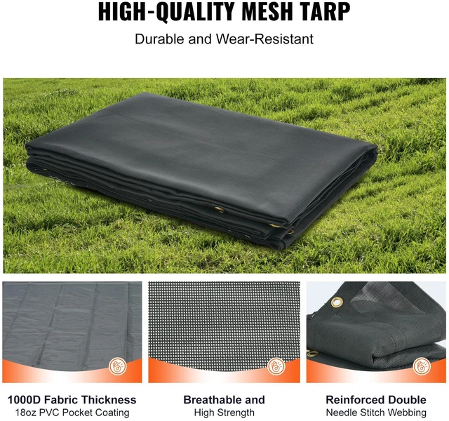 Alt view image 2 of 7 - Dump Truck Mesh Tarp, 6 x 14 ft, PVC Coated Black Heavy Duty Cover with 5.5" 18oz Double Pocket, Brass Grommets, Reinforced Double Needle Stitch Webbing Fits Manual or Electric Dump Truck System