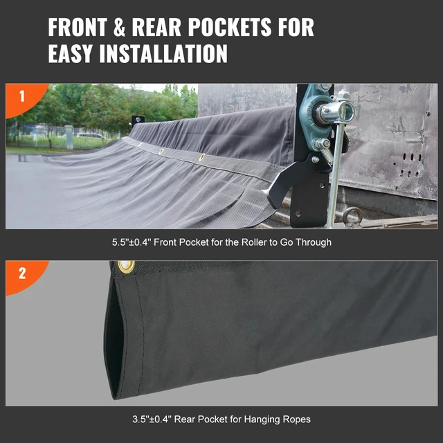 Alt view image 4 of 7 - Dump Truck Mesh Tarp, 6 x 14 ft, PVC Coated Black Heavy Duty Cover with 5.5" 18oz Double Pocket, Brass Grommets, Reinforced Double Needle Stitch Webbing Fits Manual or Electric Dump Truck System
