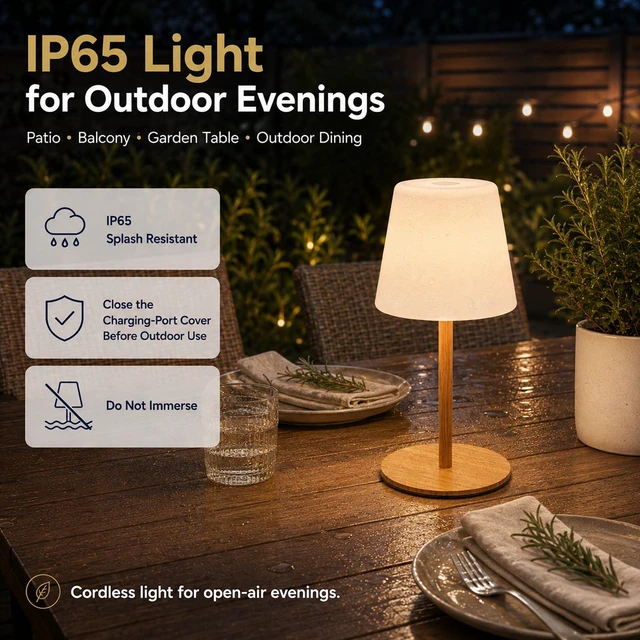 Alt view image 7 of 7 - Shower Lamp Rechargeable Waterproof Lamp, Cordless Table Lamp for Bathroom 4000mAh Battery Operated, IP65 Spa-Like Shower Light, Vanity, Bathtub and Outdoor, 3 Color Modes, Touch Dimming, Wood Grain