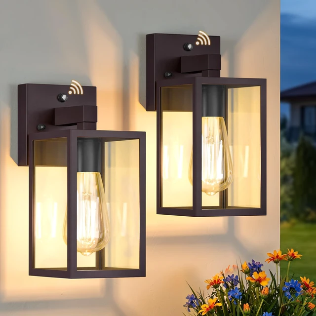 Main image of 2 Pack Dusk to Dawn Outdoor Wall Light Fixtures, Exterior Porch Light, Waterproof Wall Sconces Lanterns, Sensor Lighting Wall Mount for House Doorway Garage, Dark Chocolate