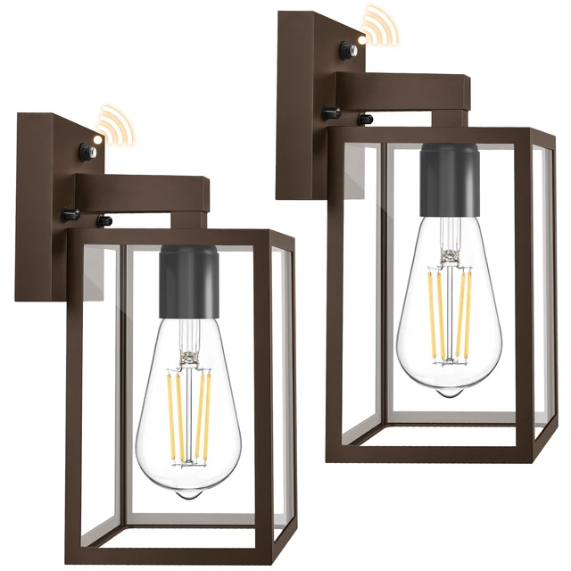 Alt view image 2 of 7 - 2 Pack Dusk to Dawn Outdoor Wall Light Fixtures, Exterior Porch Light, Waterproof Wall Sconces Lanterns, Sensor Lighting Wall Mount for House Doorway Garage, Dark Chocolate
