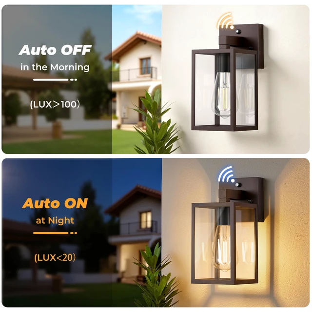 Alt view image 5 of 7 - 2 Pack Dusk to Dawn Outdoor Wall Light Fixtures, Exterior Porch Light, Waterproof Wall Sconces Lanterns, Sensor Lighting Wall Mount for House Doorway Garage, Dark Chocolate
