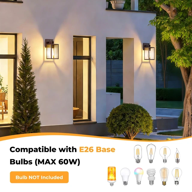 Alt view image 6 of 7 - 2 Pack Dusk to Dawn Outdoor Wall Light Fixtures, Exterior Porch Light, Waterproof Wall Sconces Lanterns, Sensor Lighting Wall Mount for House Doorway Garage, Dark Chocolate