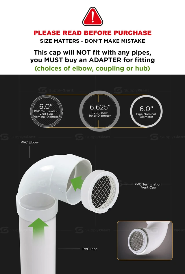 Alt view image 2 of 7 - PVC Termination Cap Mesh Screen Vent Cover, Furnace & Roof Vent Cap, Stainless Steel Wire Round Exhaust Pipe Cover End 6" Inner & 6.62" Outer Diameter