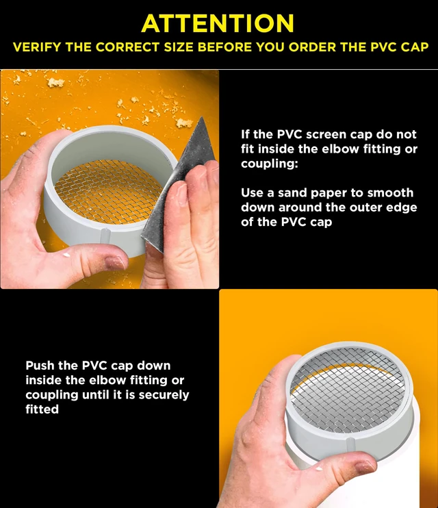 Alt view image 3 of 7 - PVC Termination Cap Mesh Screen Vent Cover, Furnace & Roof Vent Cap, Stainless Steel Wire Round Exhaust Pipe Cover End 6" Inner & 6.62" Outer Diameter