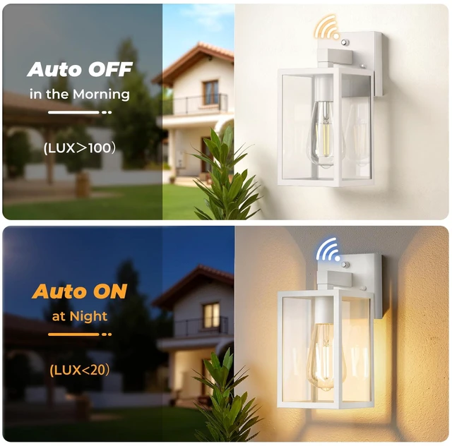 Alt view image 2 of 7 - 2 Pack Dusk to Dawn Outdoor Wall Light Fixtures, Exterior Porch Light, Waterproof Wall Sconces Lanterns, Sensor Lighting Wall Mount for House Doorway Garage, White