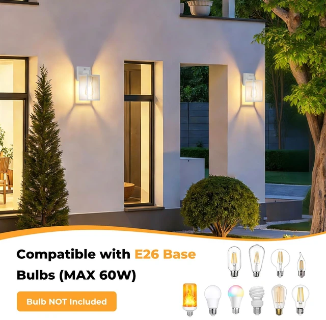 Alt view image 3 of 7 - 2 Pack Dusk to Dawn Outdoor Wall Light Fixtures, Exterior Porch Light, Waterproof Wall Sconces Lanterns, Sensor Lighting Wall Mount for House Doorway Garage, White