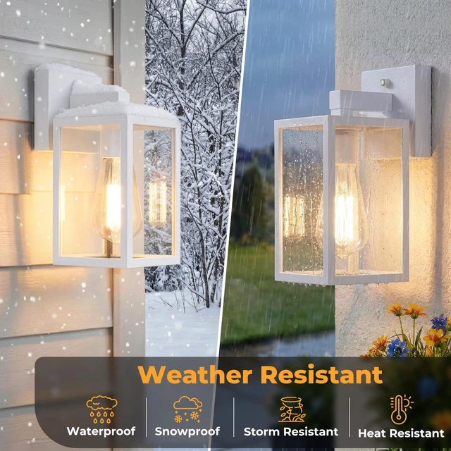 Alt view image 4 of 7 - 2 Pack Dusk to Dawn Outdoor Wall Light Fixtures, Exterior Porch Light, Waterproof Wall Sconces Lanterns, Sensor Lighting Wall Mount for House Doorway Garage, White
