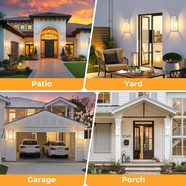 Alt view image 6 of 7 - 2 Pack Dusk to Dawn Outdoor Wall Light Fixtures, Exterior Porch Light, Waterproof Wall Sconces Lanterns, Sensor Lighting Wall Mount for House Doorway Garage, White