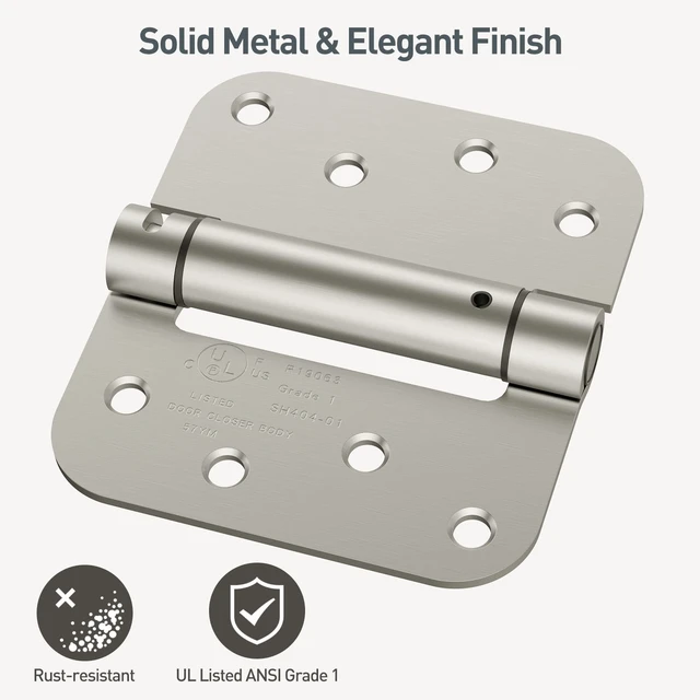 Alt view image 4 of 7 - 3 Pack Self Closing Door Hinges Brushed Nickel 4 Inch Spring Loaded Hinges with 5/8'' Radius Corners Adjustable Tension for Garage, Front Back Door, UL Listed, for Left and Right Hand Door