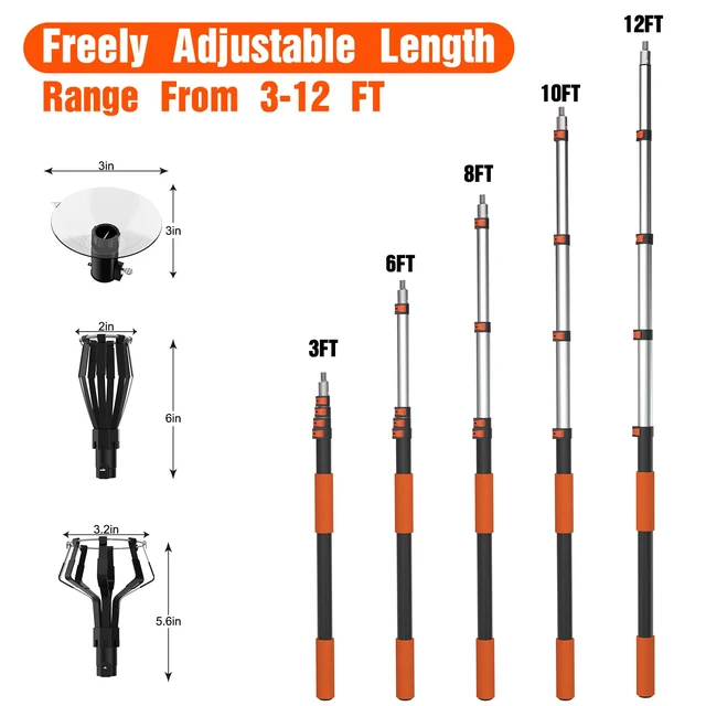 Alt view image 3 of 6 - 20FT Reach Light Bulb Changer for High Ceilings, Light Bulb Changer with Baskets and Suction Cup for Recessed Lights with 3-12FT Telescoping Extension Pole