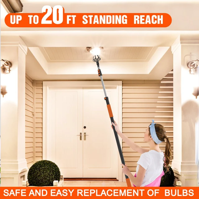 Alt view image 6 of 6 - 20FT Reach Light Bulb Changer for High Ceilings, Light Bulb Changer with Baskets and Suction Cup for Recessed Lights with 3-12FT Telescoping Extension Pole