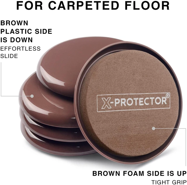 Alt view image 3 of 6 - Furniture Sliders - 8+8 Pack 3 1/2, Multi-Surface, Brown Sliders for Carpet & Hard Floors - 8 Furniture Movers for Carpeted Floors and 8 Hardwood Socks - Move Furniture Easily!