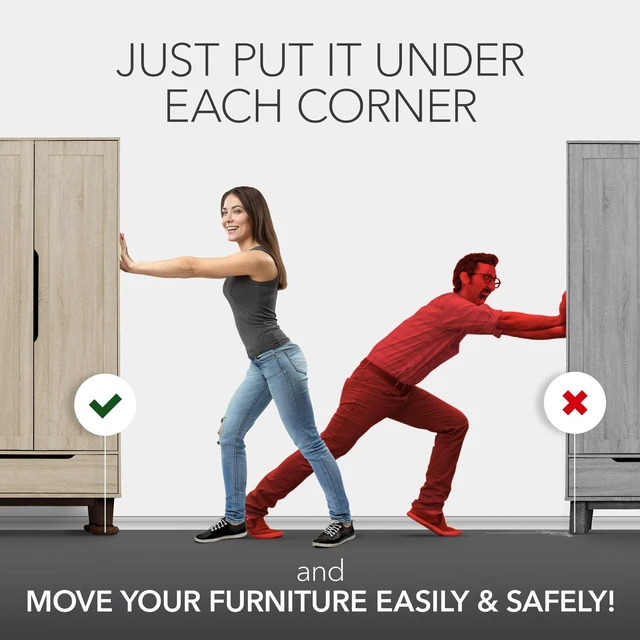 Alt view image 4 of 6 - Furniture Sliders - 8+8 Pack 3 1/2, Multi-Surface, Brown Sliders for Carpet & Hard Floors - 8 Furniture Movers for Carpeted Floors and 8 Hardwood Socks - Move Furniture Easily!