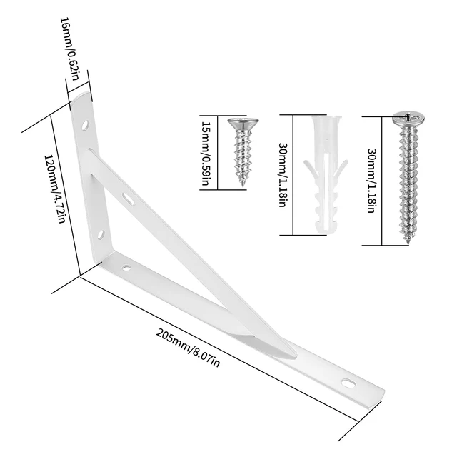 Alt view image 2 of 7 - 8 Pcs Heavy Duty Shelf Brackets, Floating Metal Shelf Brackets, Metal Wall Mount L Shaped Shelves Support Angle Brackets for Heavy Duty Floating Shelves Shelf Brackets (7.87x4.72 inch White)