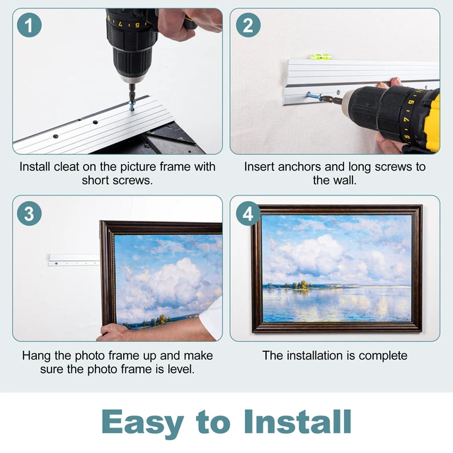 Alt view image 5 of 7 - French Cleat Heavy Duty 17 Inch, 2 Pairs Aluminum Picture Hanger Securely Hold 200 Lbs, Interlocking Z Clips Wall Mount Hardware Kit, Mirrors, Picture, Poster, Floating Shelves, Art, Frames
