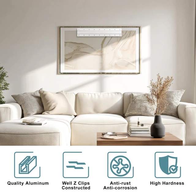 Alt view image 7 of 7 - French Cleat Heavy Duty 17 Inch, 2 Pairs Aluminum Picture Hanger Securely Hold 200 Lbs, Interlocking Z Clips Wall Mount Hardware Kit, Mirrors, Picture, Poster, Floating Shelves, Art, Frames