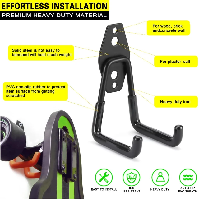 Alt view image 2 of 7 - 10 Pack Garage Hooks Heavy Duty Storage Organizer Wall Mount Power and Garden Tool Hangers, for Hanging Ladders, Ropes, Hose, Bulk Items