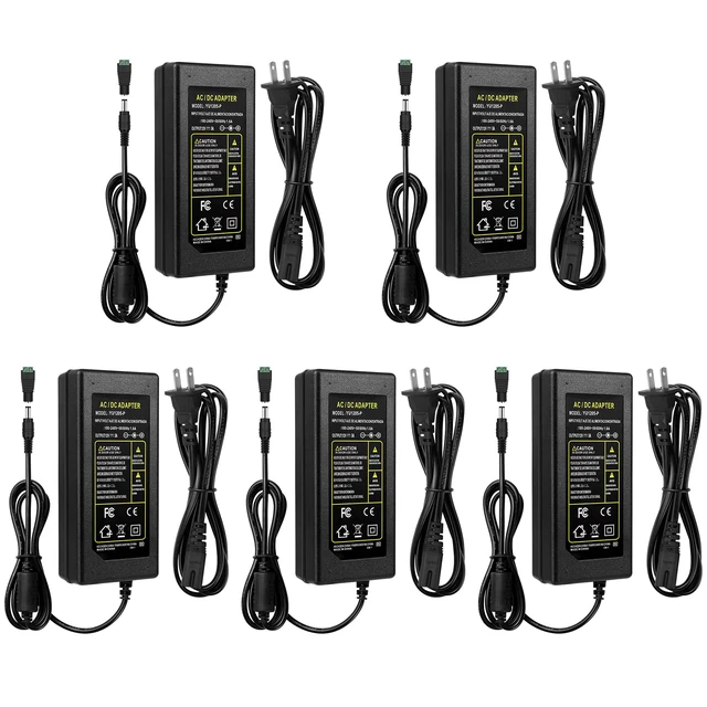 Main image of 12V Power Supply, DC 3A 36W 12 Volt LED Power Supply Adapter, 5 Pack Low Voltage Transformer, AC 100-240V to DC 12V Adapter for LED Strip Lights