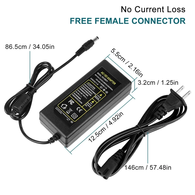Alt view image 5 of 7 - 12V Power Supply, DC 3A 36W 12 Volt LED Power Supply Adapter, 5 Pack Low Voltage Transformer, AC 100-240V to DC 12V Adapter for LED Strip Lights